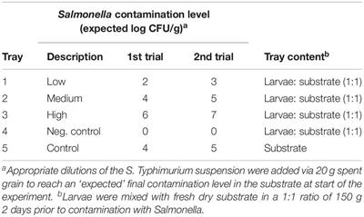 Salmonella Typhimurium Level in Mealworms (Tenebrio molitor) After Exposure to Contaminated Substrate